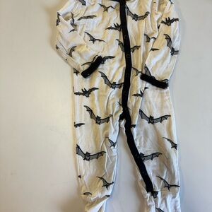 Kyte BABY White Footed One-Piece with Black Bat Print